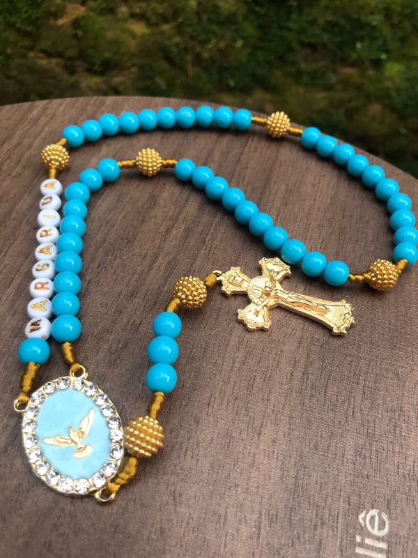 Terço Personalizado Espirito Santo com strass