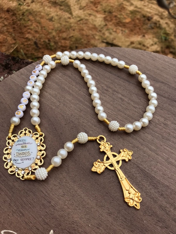Terço com foto e strass arabesco