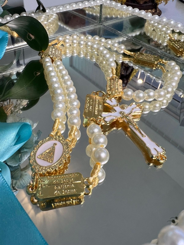 Terço mistério dourado brilhante